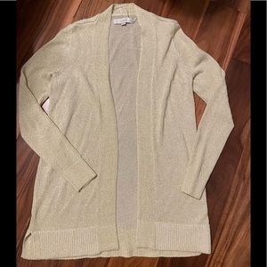Loft, XS, gold (metallic yarn) cardigan, EUC